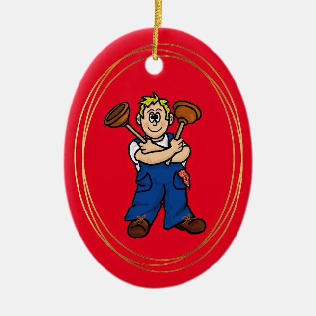 Male Plumber Personalized Christmas Ornament (Front)