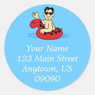 Male Pool Party Address Label (Red)