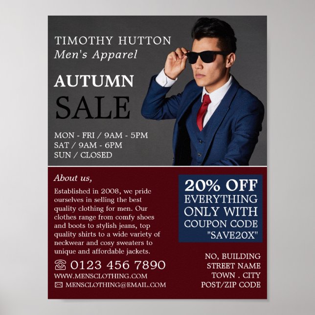 Male Pose, Men's Clothing Store Advertising Poster (Front)