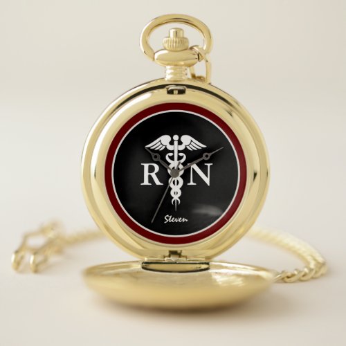 Male Registered Nurse Caduceus Black Personalized Pocket Watch