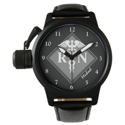 Male Registered Nurse Caduceus Black Personalized Watch