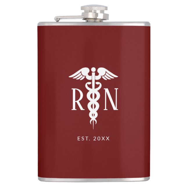 Male Registered Nurse Medical Caduceus Burgundy Flask (Front)