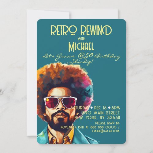 Male Retro Rewind 50th Birthday Shindig Party Invitation