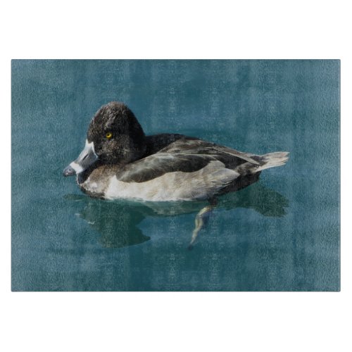 Male Ring_necked Duck Sits on Blue Water Photo Cutting Board