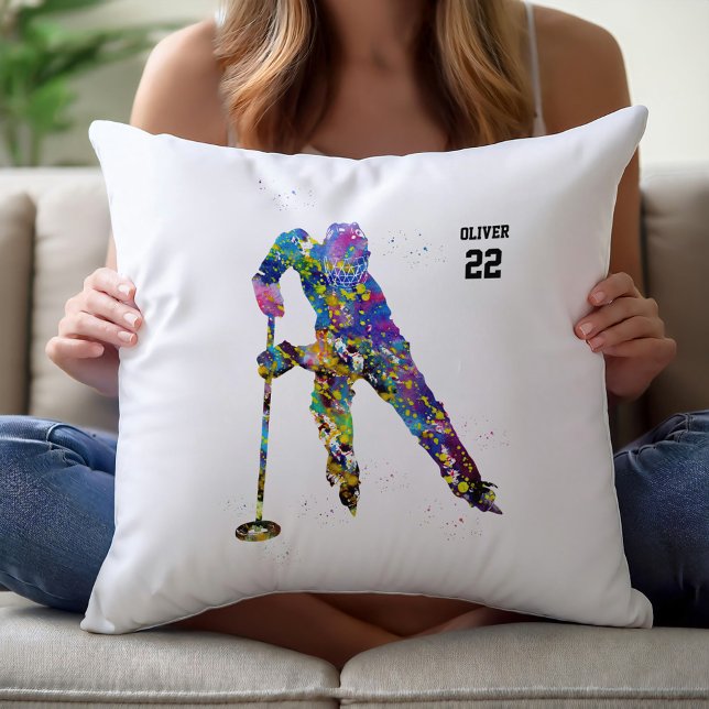 Male Ringette Player Throw Pillow (Creator Uploaded)