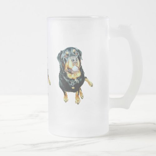 Male Rottweiler Photo Portrait Frosted Glass Beer Mug