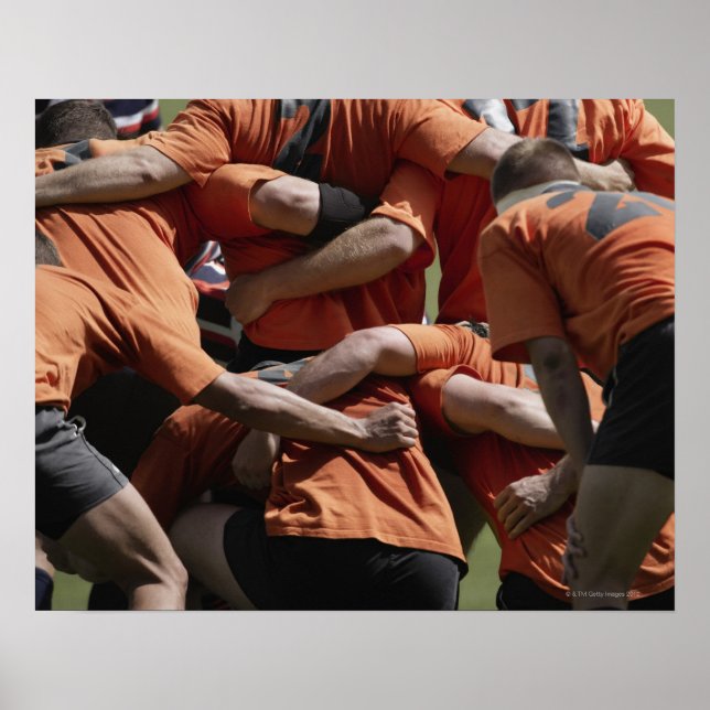 Male rugby players in scrum, rear view poster (Front)