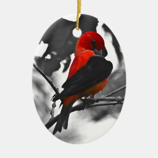 Male Scarlet Tanager Ceramic Ornament (Front)