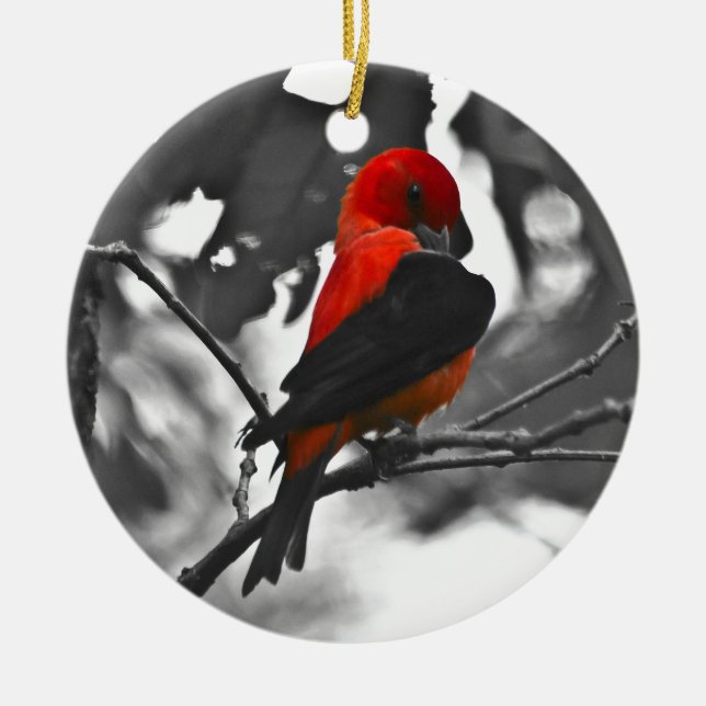 Male Scarlet Tanager Ceramic Ornament (Front)