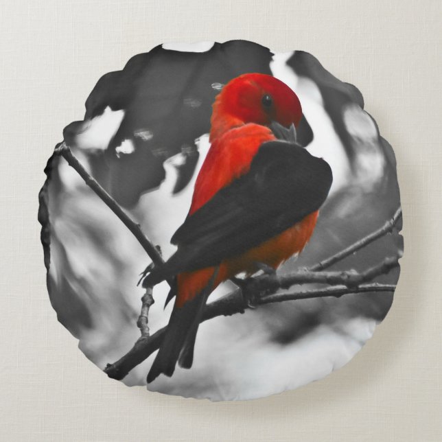 Male Scarlet Tanager Round Pillow (Front)