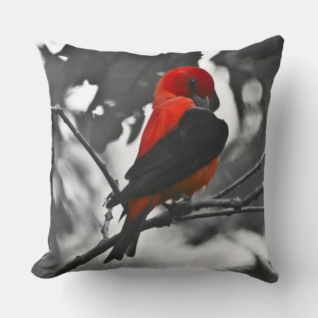 Male Scarlet Tanager Throw Pillow (Front)
