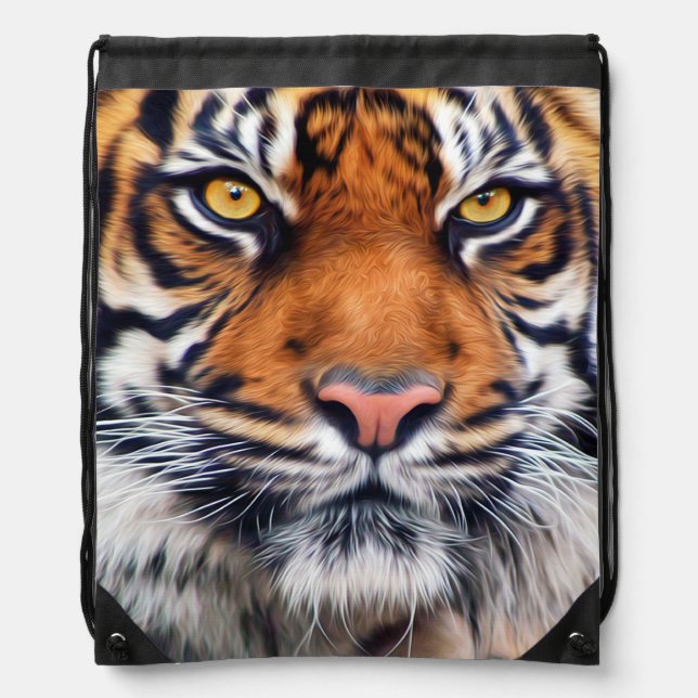Male Siberian Tiger Paint Photograph Drawstring Bag (Front)
