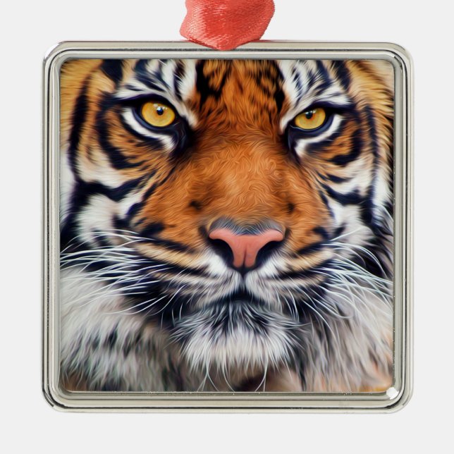 Male Siberian Tiger Paint Photograph Metal Ornament (Front)