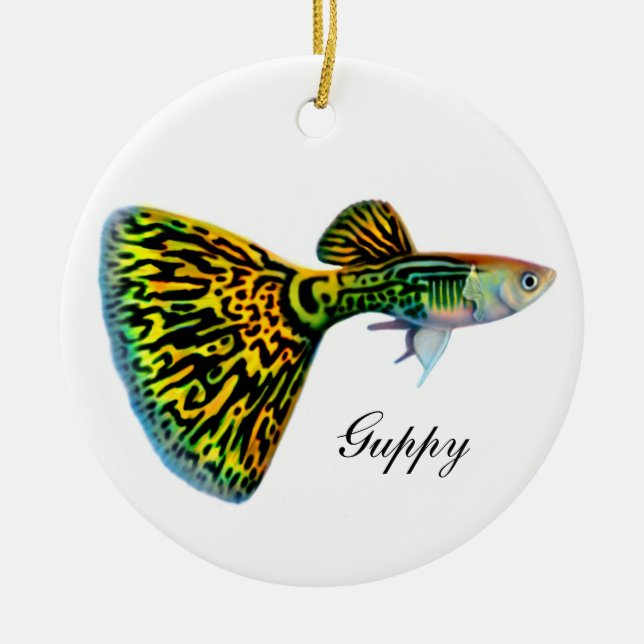 Male Snakeskin Guppy Fish Customizable Ornament (Front)