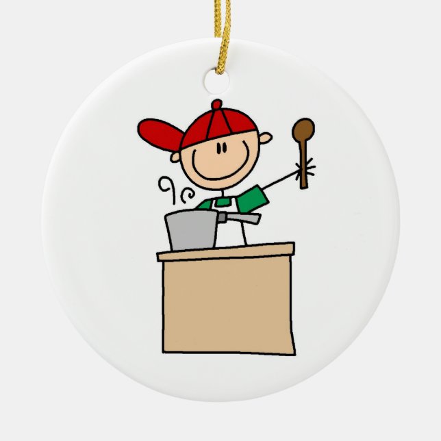 Male Stick Figure Cook Ceramic Ornament (Front)