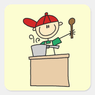 Male Stick Figure Cook Square Sticker