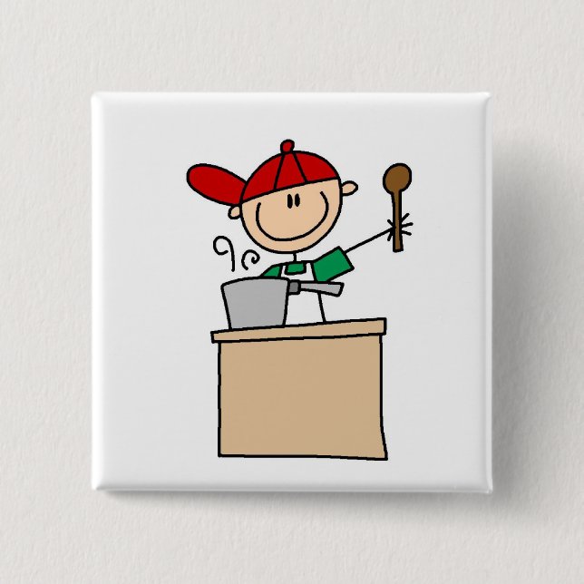 Male Stick Figure Cook T-shirts and Gifts Button (Front)