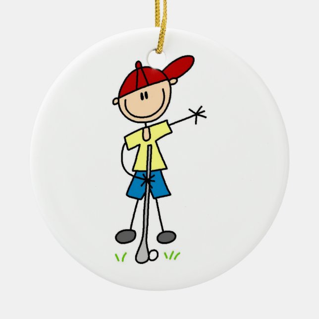 Male Stick Figure Golfer Ceramic Ornament (Front)