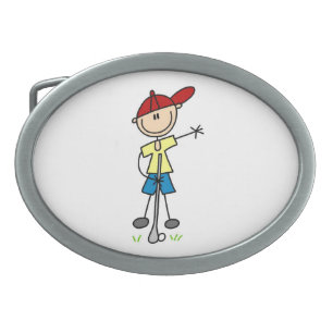 Male Stick Figure Golfer Oval Belt Buckle