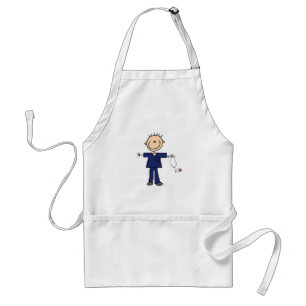 Male Stick Figure Nurse - Blue Adult Apron
