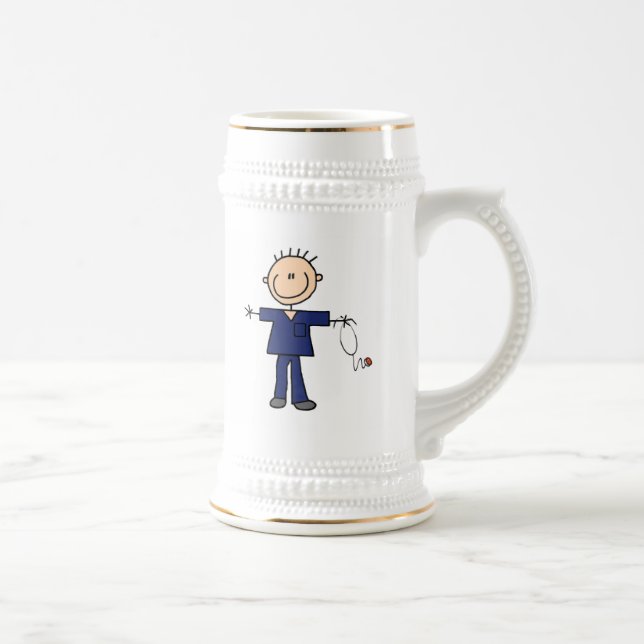 Male Stick Figure Nurse - Blue Beer Stein (Right)