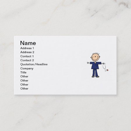 Male Stick Figure Nurse - Blue Business Card