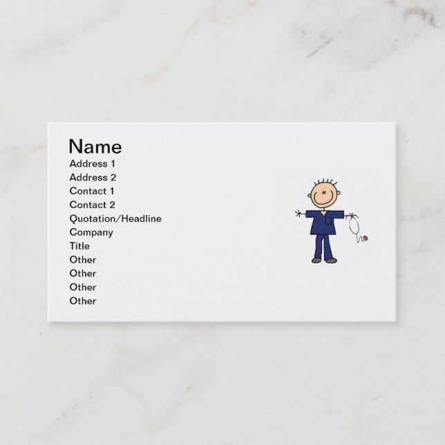 Male Stick Figure Nurse - Blue Business Card (Front)