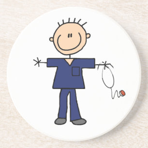 Male Stick Figure Nurse - Blue Drink Coaster