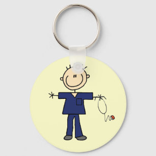 Male Stick Figure Nurse - Blue Keychain