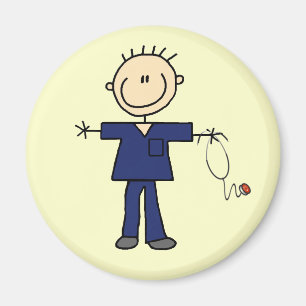 Male Stick Figure Nurse - Blue Magnet