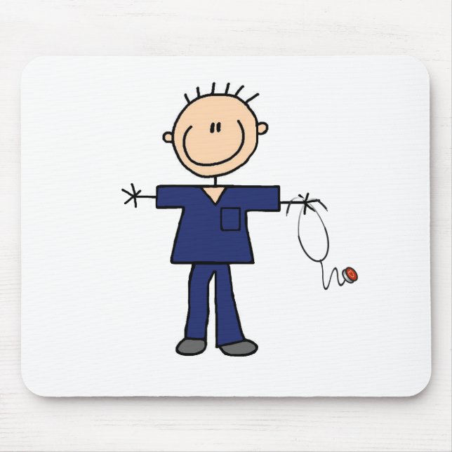 Male Stick Figure Nurse - Blue Mouse Pad (Front)