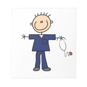 Male Stick Figure Nurse - Blue Notepad