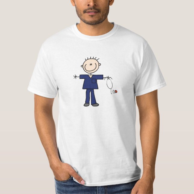 Male Stick Figure Nurse - Blue T-Shirt (Front)