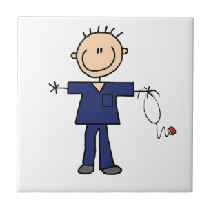 Male Stick Figure Nurse - Blue Tile