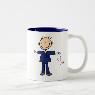 Male Stick Figure Nurse - Blue Two-Tone Coffee Mug