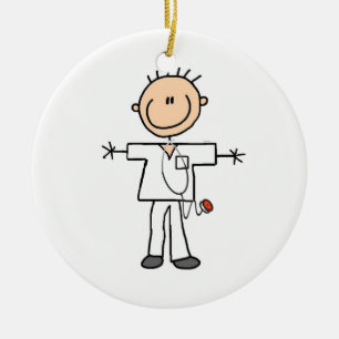 Male Stick Figure Nurse Ceramic Ornament