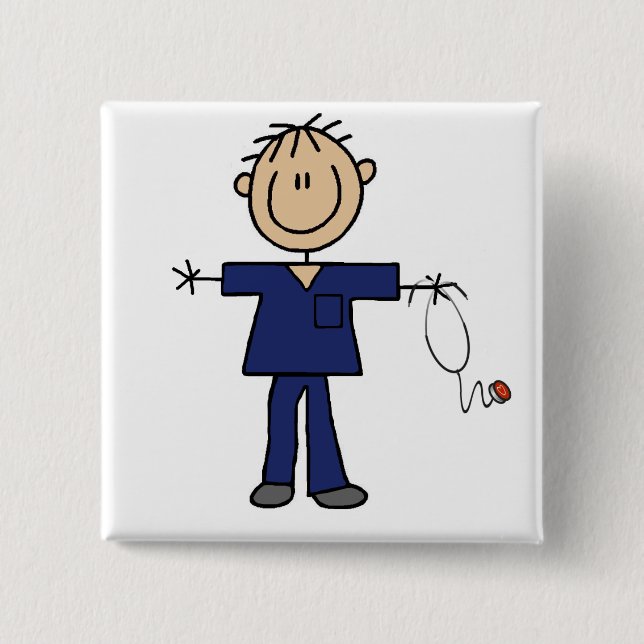 Male Stick Figure Nurse Medium Skin Button (Front)