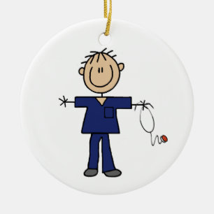Male Stick Figure Nurse Medium Skin Ceramic Ornament