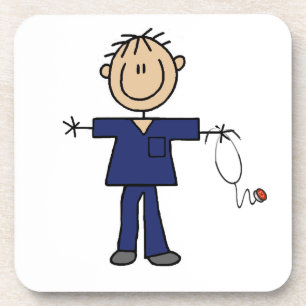 Male Stick Figure Nurse Medium Skin Coaster