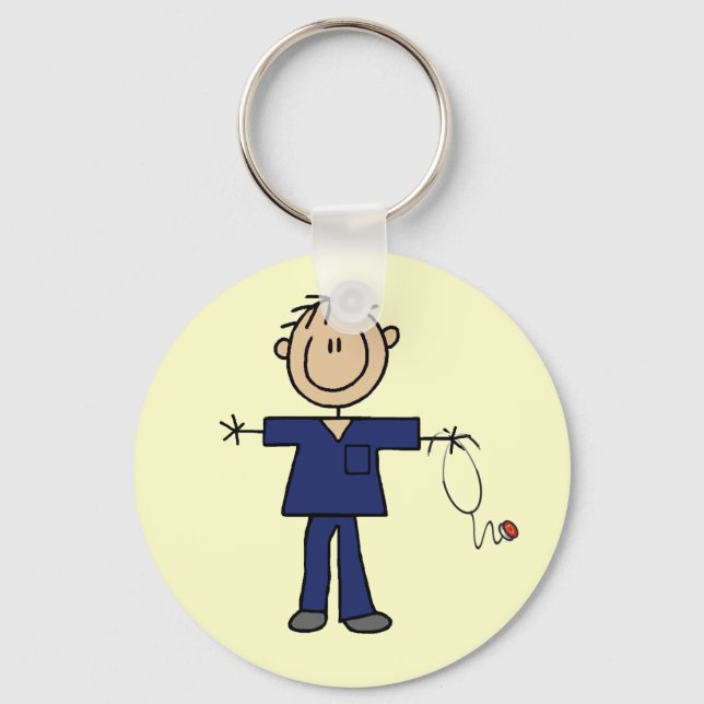 Male Stick Figure Nurse Medium Skin Keychain (Front)