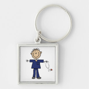 Male Stick Figure Nurse Medium Skin Keychain