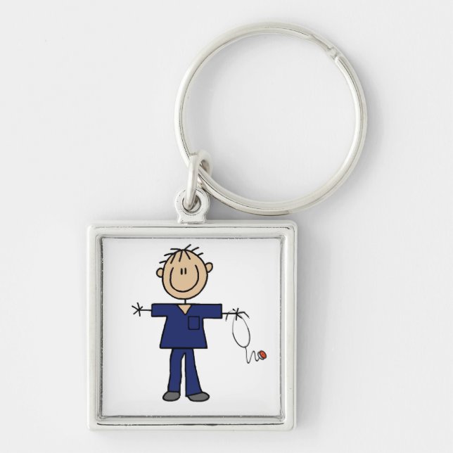 Male Stick Figure Nurse Medium Skin Keychain (Front)