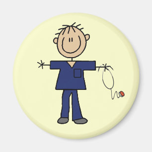 Male Stick Figure Nurse Medium Skin Magnet