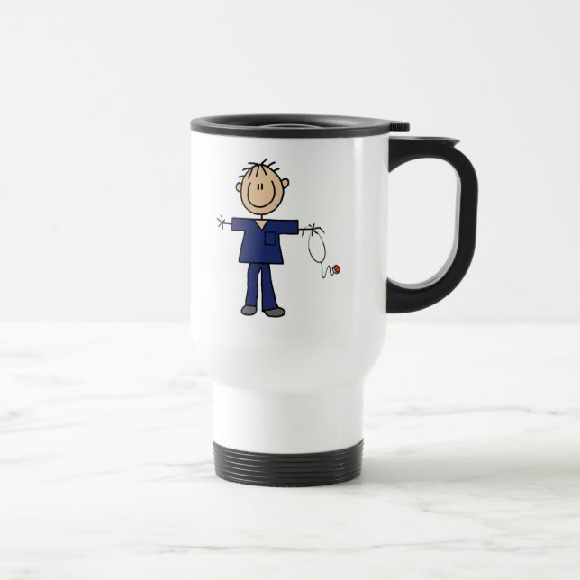 Male Stick Figure Nurse Medium Skin Travel Mug (Right)