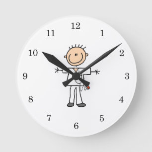 Male Stick Figure Nurse Round Clock