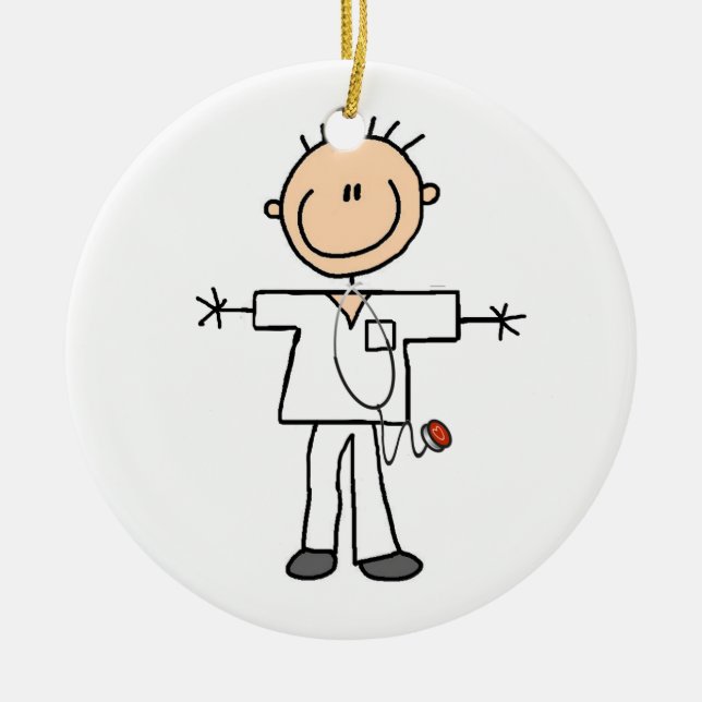 Male Stick Figure Nurse T-shirts and Gifts Ceramic Ornament (Front)