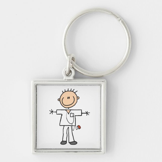 Male Stick Figure Nurse T-shirts and Gifts Keychain (Front)