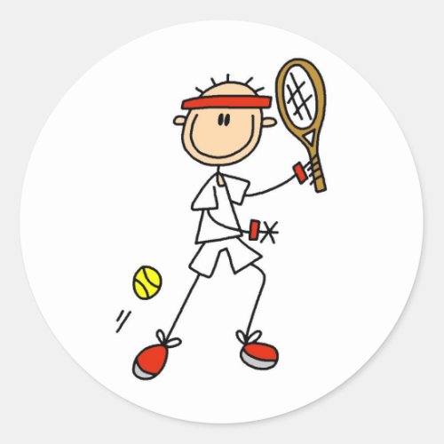 Male Stick Figure Tennis Player Classic Round Sticker