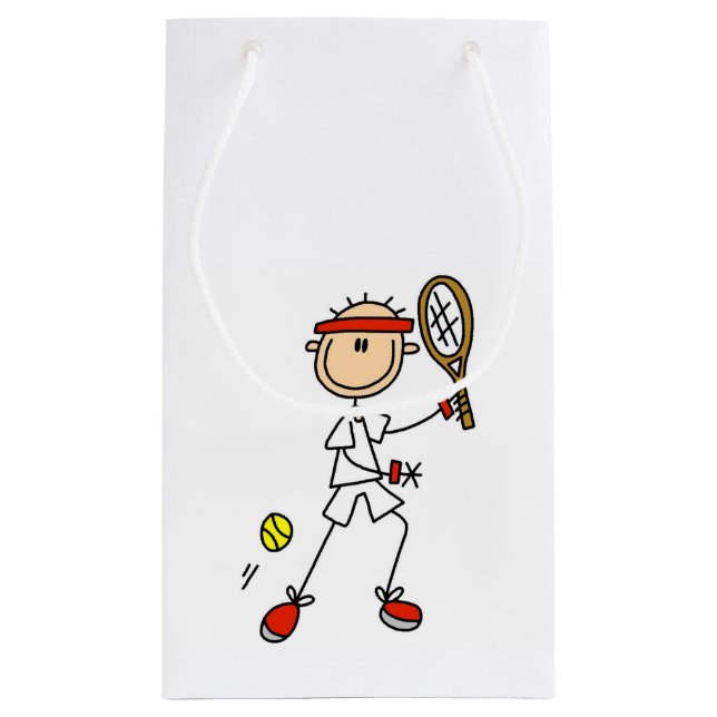 Male Stick Figure Tennis Player Small Gift Bag (Back)