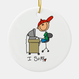 Male Stick Figure Web Surfer Ceramic Ornament